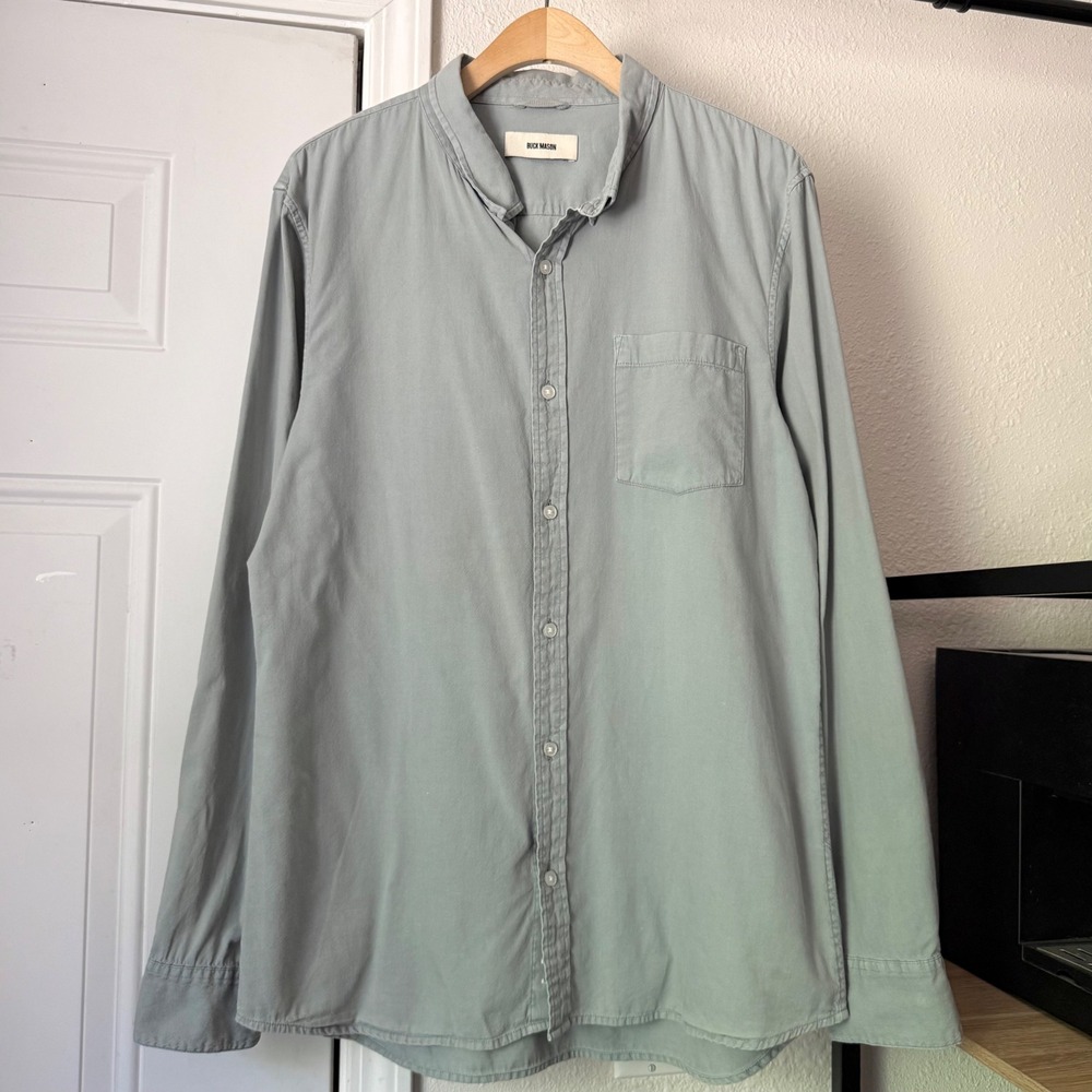 BUCK MASON grey cotton long sleeve button up down shirt